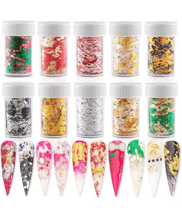 DIY Manicure Confetti Filling Sticker Nail Art Foils Gold Silver Foil Mesh Nail Foils 3D Gold Flakes(Red Foil Gold Mesh) - Buy Online on GoSupps.com