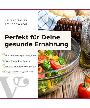  Vitis Vitis Vital Cold Pressed Grapeseed Oil Rich in Vitamin E Moselle Regional Product Certified Manufacturing Process for Cooking Baking Roasting 1 Litre Bottle - Buy Online on GoSupps.com