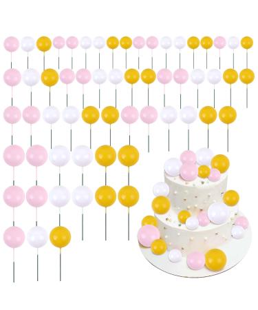 Blumomon 60Pcs Balls Cake Topper DIY Cake Insert Toppers Ball Cake Picks Cupcake Topper for Birthday Party Baby Shower Wedding Cake Decoration(Yellow+Pink+White) Yellow/Pink/White