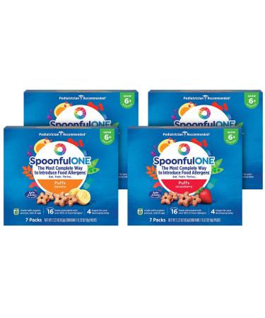 SpoonfulONE Food Allergen Introduction Puffs | Smart Feeding Snack for an Infant or Baby 6+ Months | Certified Organic (Variety, 14 Pack Strawberry + 14 Pack Banana) Variety 1 Count (Pack of 28)