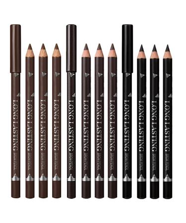 12 PCS Eyebrow Pencil Eyeliner Set Natural Matte Cosmetic Eyeliner Eyebrow Pencil Waterproof Eye Brow Pencil Long Lasting Eyebrow Pencil Smudge Proof Matte Long Lasting Makeup Eye Liners (Black & Light Brown & Dark Brown...