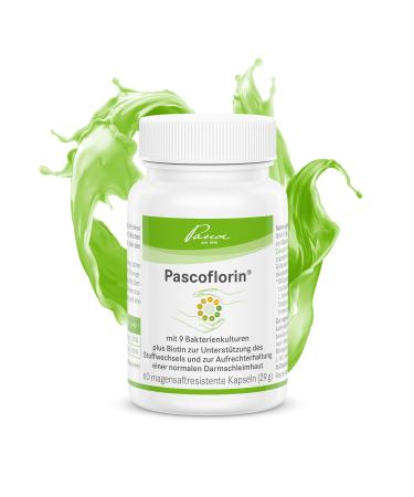 Pasco Pascoflorin: 9 probiotic lactic acid bacteria cultures for the intestinal flora - biotin for metabolism - also accompanying antibiotic therapy - vegan - 60 capsules - Buy Online on GoSupps.com