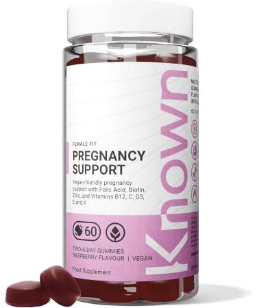 Known Pregnancy Support Multivitamin Gummies - 400µg Folic Acid - for Maternal Health - Natural Raspberry Flavour - 60 Vegan Gummies, 1 Month Supply - Buy Online on GoSupps.com