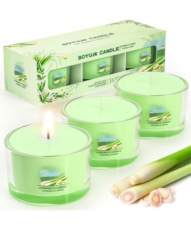 Citronella candle outdoor - natural soy wax candles 3 Set with citronella fragrance for garden camping picnic balcony terrace - 12 hours of burning time per candle citronella 105g