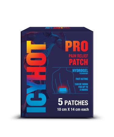 Icy Hot Pro Pain Relief Patch Fast-Acting Pain Patch for Muscle Ache and Joint Pain Simple Backache Strains and Sprains Camphor 3% Menthol 5% and Advanced Hydrogel Technology 5 Count