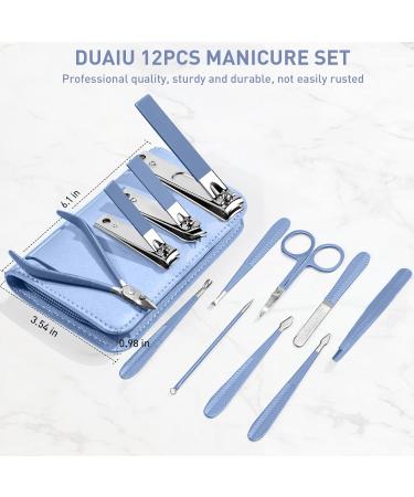 12-Part Stainless Steel Manicure Set for Men & Women - Professional Nail Care & Pedicure Kit - Perfect for Travel - Duaiu Blue - Buy Online on GoSupps.com