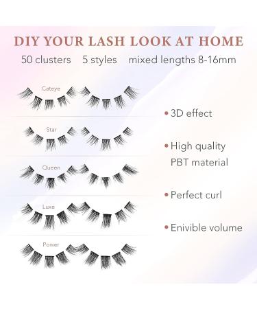 50-Piece Mixed Length Lash Clusters Set - Wispy Volume and Natural Look - Reusable DIY Eyelash Extensions - MERETON - Buy Online on GoSupps.com