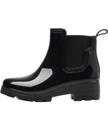 Women's Waterproof Short Rain Boots - Slip On Chelsea Booties (Black, Size 8) - Buy Online on GoSupps.com