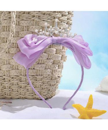 IYOU Crystal Princess Headband Purple Bow Hair Bands Pearl Crown Headwear Birthday Cosplay Party Hair Accessories for Girls - Buy Online on GoSupps.com