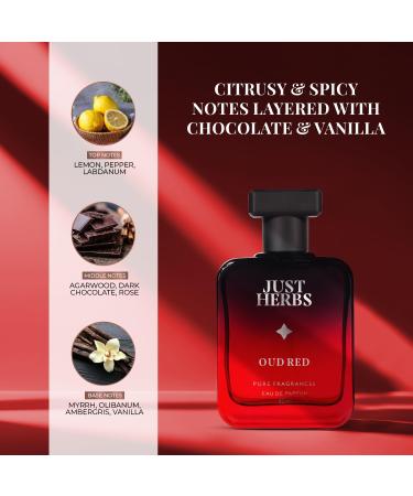 Just Herbs Intense Oud Red EDP Perfume Spray for Men Long Lasting Up to 8 Hours Pure Fragrance Eau Da Parfum Mens Body Spray - 50 ml - Buy Online on GoSupps.com