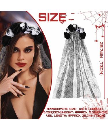 IYOU Spider Halloween Veil Headband Black Flower Hair Bands Skull Floral Headpiece Festival Party Hair Accessories for Women Black-white - Buy Online on GoSupps.com