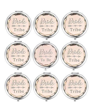 SFHMTL Pack of 9 Compact Pocket Makeup Mirrors Set Include 1 Bride to Be Mirror and 8 Bride Tribe Mirrors Bachelorette Party Bridesmaid Proposal Gifts (Champagne)