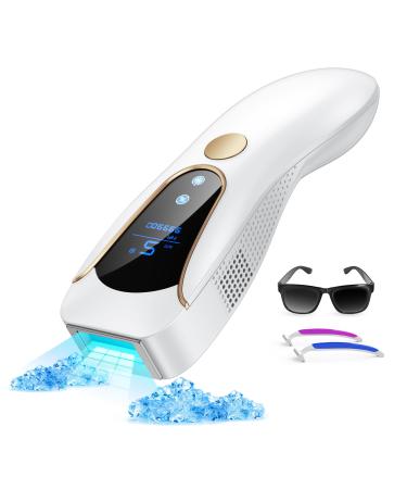 AMINZER IPL Laser Hair Removal with Cooling System Upgraded 3 Function 999 000 Flashes 9 Energy Levels Painless Hair Remover Device for Face Armpits Legs Arms Bikini Line Women and Men 1 g A-white