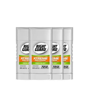 Right Guard Xtreme Defense Antiperspirant Deodorant Invisible Solid Stick, Fresh Blast, 2.6 Ounce , 4 Count (Pack of 1)