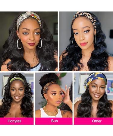 Synthetic Glueless Black Body Wave Headband Wig - 26 Inch 1B# Natural Black - Heat Resistant - 180% Density - For Black Women - Buy Online on GoSupps.com
