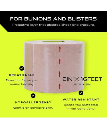 Peebos Moleskin Tape - Blister Prevention & Foot Padding - 2in x 16ft Water Resistant Hypoallergenic Athletic Tape for Running Hiking Walking - Single Roll - Buy Online on GoSupps.com