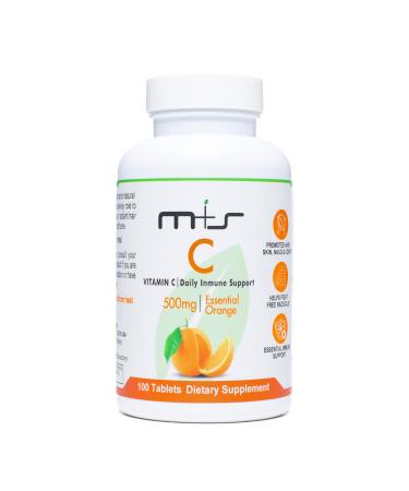M+S Vitamin C Tablet 500mg for Women and Men Supports a Healthy Immune System Promotes Hair Skin Nails and Joints Vegan Sugar Free Non-GMO Orange Flavor (100 Tablets)