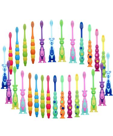 Hushee 48 Pieces Toddler Toothbrush Kids Manual Toothbrush Toothbrushes with Covers Suction Cup Toothbrush Lovely Soft Bristle Animal Toothbrush for Kids Sensitive Teeth
