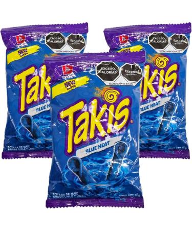 Takis Blue Heat 65g (Pack 3) / Authentic Mexican Blue Takis Hot Rolled Tortilla Chips Snacks and Crisps - Buy Online on GoSupps.com