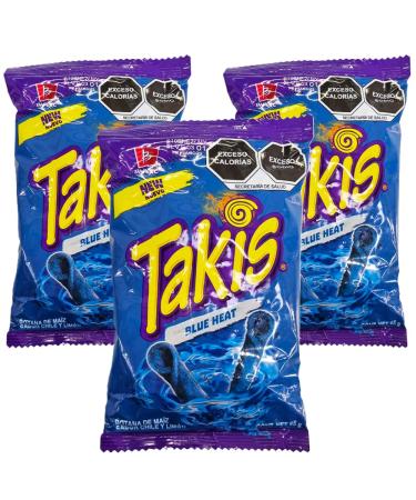 Takis Blue Heat 65g (Pack 3) / Authentic Mexican Blue Takis Hot Rolled Tortilla Chips Snacks and Crisps