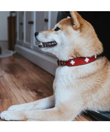 HUNTER SWISS Leather Dog Collar - High Quality Red/Black - Size 65 (L) - Premium Swiss Cross Design - International Shipping Available - Buy Online on GoSupps.com