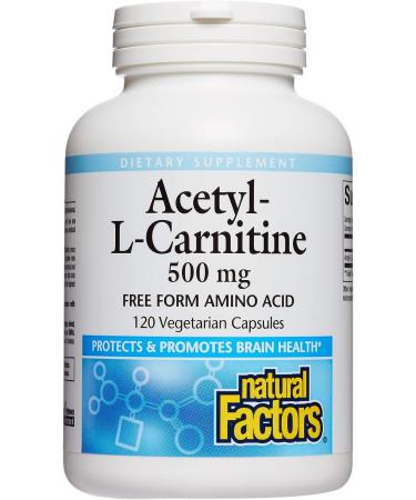 Natural Factors Acetyl L-Carnitine 500mg Capsules - Supports Memory, Concentration, & Brain Function - 120 Caps (60 Servings) - Buy Online on GoSupps.com