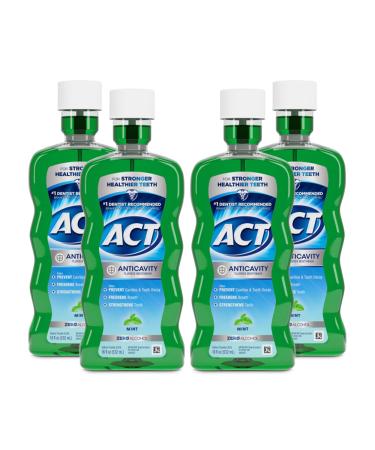 ACT Anticavity Fluoride Mouthwash with Zero Alcohol Prevents Cavities Freshens Breath & Strengthens Teeth Mint Flavor 18 fl. oz (Pack of 4)