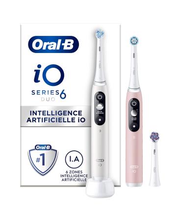 Oral-B iO 6 Electric Toothbrushes Bluetooth White and Pink 2 Handles with Black and White Display 3 Brushes
