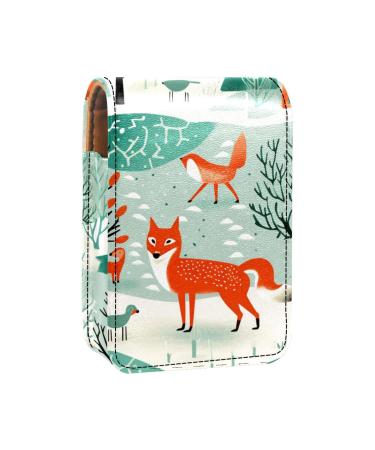 Travel Lipstick Organizer Case Lipstick Case Portable Makeup Bag With Mirror Cartoon Forest Fox Rabbit M249x8wllc