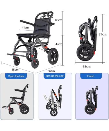 Folding Transport Wheelchair Ultralight Portable Travel Wheelchairs with Handbrake Aluminum Alloy Lightweight Wheelchair Trolleys for Elderly and Children - Buy Online on GoSupps.com