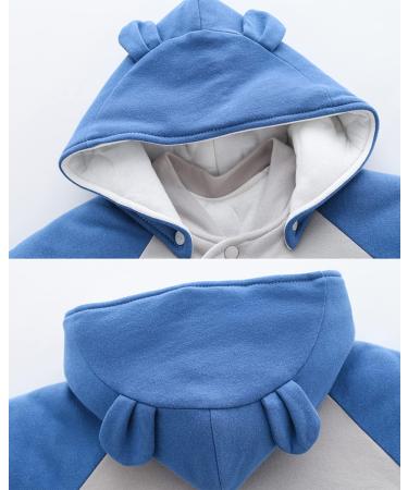 Baby Snowsuit Winter Romper | Cotton Jumpsuit with Detachable Hood | Cartoon Dinosaur Design | 6-9 Months Blue - Buy Online on GoSupps.com