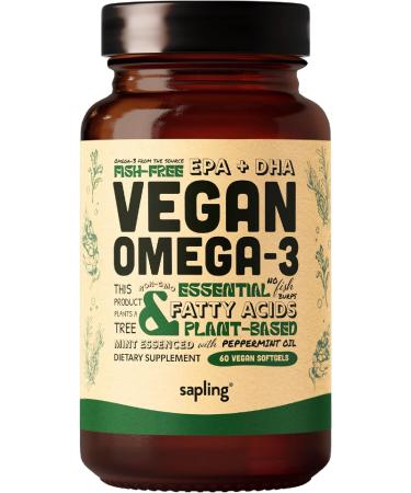 Vegan Omega 3 Supplement - Plant Based DHA  EPA Fatty Acids - Carrageenan Free Alternative to Fish Oil Supports Heart Brain Joint Health - Sustainably Sourced Algae Fish Oil Free - 60 Softgels 60 Count (Pack of 1)