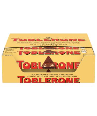 Toblerone - Milk Chocolate, Honey, Nougat and Almond Bar - Family Size - Pack of 20 bars (100g)