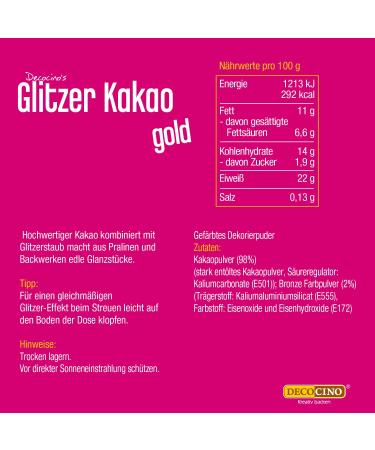Decocino Glitter Cocoa Gold - 100g High-Quality Cocoa Powder for Decorating Cakes Coffee & Chocolates | International Shipping Available - Buy Online on GoSupps.com