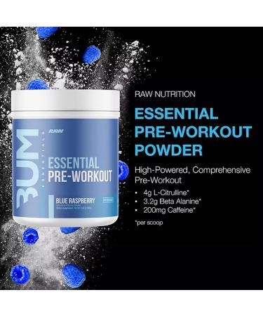 RAW Essential Pre-Workout Powder CBUM Formula | Energy Drink for Men & Women Muscle Pump Focus Stamina Strength Endurance & Performance Booster | Blue Raspberry Flavor 1.85 lbs - Buy Online on GoSupps.com