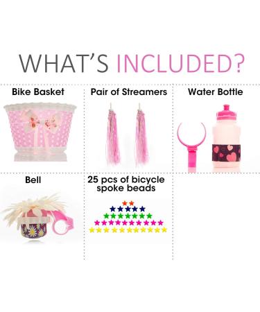 Bikes on Hikes Girls Bicycle Decorations Set - Fun Bike Decor with Beads, Mirror, Water Bottle, Streamers & Basket - Pink Kids Bike Decoration Kit - Buy Online on GoSupps.com