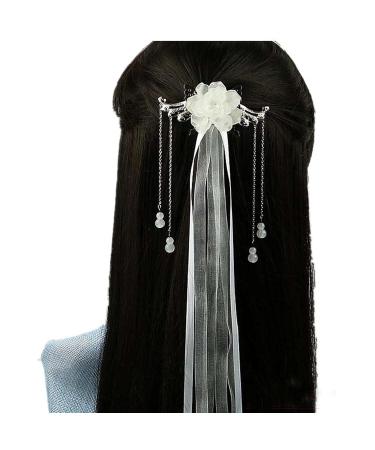 Shop Antique Chinese Hanfu Hair Accessories - White Fabric Headdress & Streamer Hairpins for Stunning Costumes - Buy Online on GoSupps.com