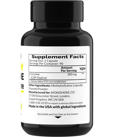 MONOHERB Citicoline CDP Choline 300mg - 90 Vegetarian Capsules - Buy Online on GoSupps.com