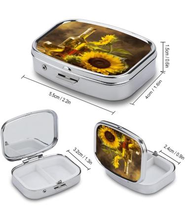 Shop Decorative Metal Pill Box with Yellow Sunflower Print - 2 Compartment Portable Organizer for Medicine | Ideal for Pocket or Purse - International Shipping Available - Buy Online on GoSupps.com