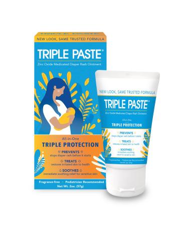 Triple Paste Diaper Rash Cream for Baby - 2 oz Tube - Zinc Oxide Ointment Treats, Soothes and Prevents Diaper Rash - Pediatrician-Recommended Hypoallergenic Formula with Soothing Botanicals