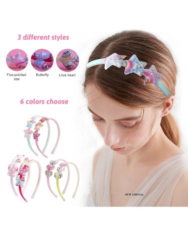 Buy Candygirl Glitter Frontal Ligaments for Girls - Sequin Hair Bands with Bow | 6 Multicolored Alice Headbands with Heart Star & Butterfly Designs - Buy Online on GoSupps.com
