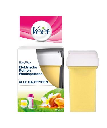 Veet Easywax Refilling cartridge for electric roll-on warm wax devices-warm wax waxing box for all skin types 1 x 50 ml |50 ml (1 Pack)