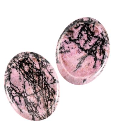 Nupuyai 2pcs Rhodonite Oval Thumb Worry Stone Set Energy Crystal Pocket Palm Stone for Healing Anxiety Stress Relief Reiki Therapy 45x35mm #2-pink Black