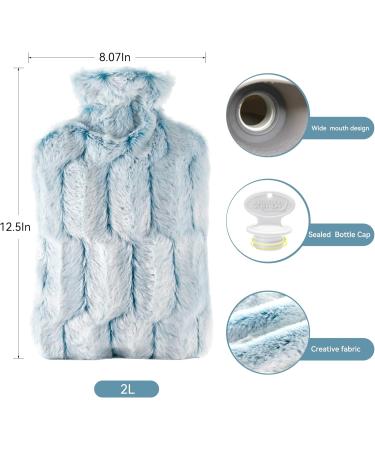 Samply 2L Hot Water Bottle with Furry Cover - Light Green Turquoise Blue | Ideal for Comfort & Warmth | International Shipping Available - Buy Online on GoSupps.com