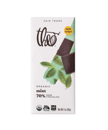 Theo Chocolate Mint Organic Dark Chocolate Bar, 70% Cacao, 12 Pack | Vegan, Fair Trade 3 Ounce (Pack of 12)