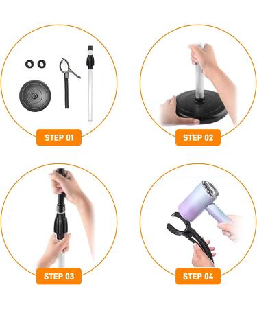 Adjustable 360 Rotation Hair Dryer Holder Stand - Hands-Free Heavy Duty Silver Stand Up Hairdryer Holder - Buy Online on GoSupps.com