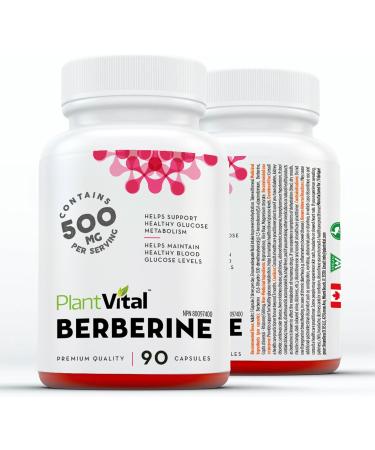 PlantVital Berberine 1000mg Supplement (2 caps) - Supports Blood Glucose Levels & Glucose Metabolism Health - Vegan Non-GMO Berberine Supplements Made in Canada 90 Capsules 90 count (Pack of 1) - Buy Online on GoSupps.com