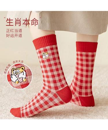 Chinese New Year Women's Red Embroidered Cotton Socks | Zodiac Socks 2022 Gift | Size 34-39 Red-b - Buy Online on GoSupps.com