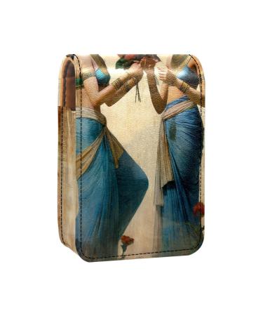 Lipstick Case Leather Lip Gloss Lipstick Organizer with Mirror Mini Lipstick Holder Bag Ancient Egyptian Retro Nation U277k6caym