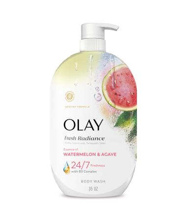 Olay Body Wash for Women Fresh Radiance 24/7 Skin-Loving Freshness Visibly Radiant Plant Based Cleansers Vitamin B3 & Antioxidant Blend For All Skin Types Watermelon & Agave Scent 35 fl oz